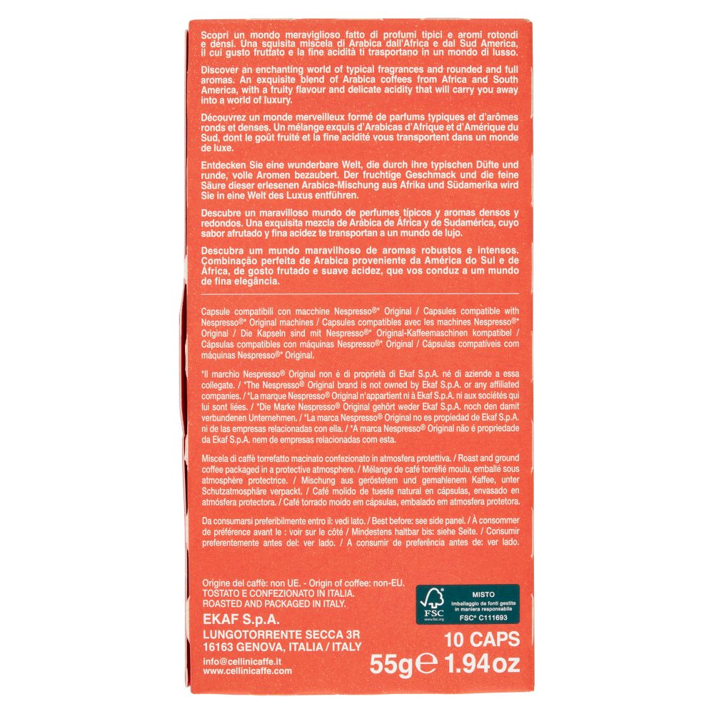 Cellini Caff&egrave; Aluminium Ispirazione Portofino espresso 10 Capsule Compatibili 55 g