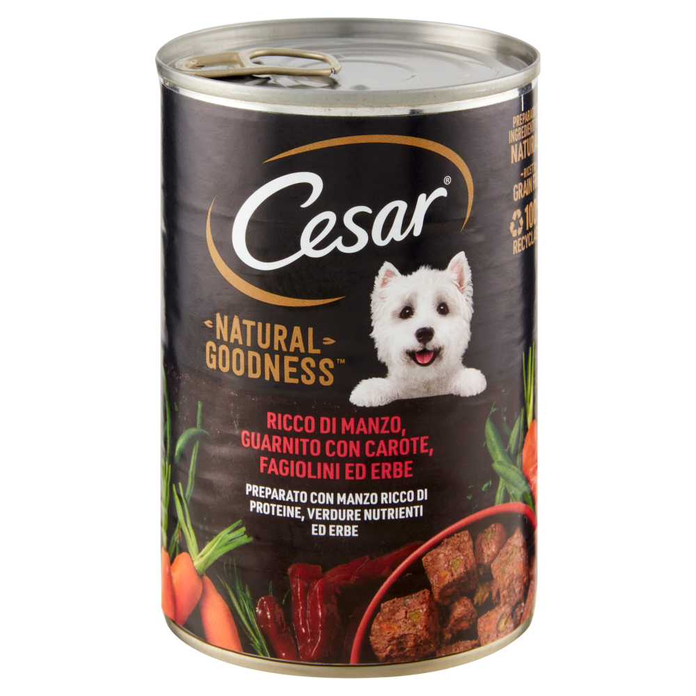 Cesar Natural Goodness Ricco di Manzo, Guarnito con Carote, Fagiolini ed Erbe 400 g