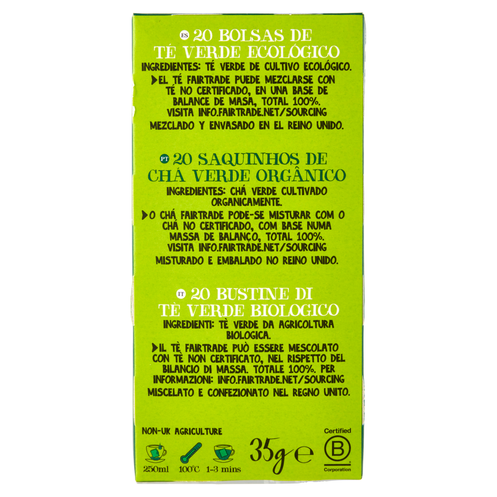 CUPPER Tè Verde Biologico e Fairtrade, Gusto Delicato e Raffinato, 20 Bustine 35 g
