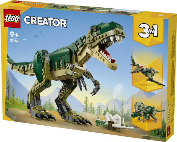 LEGO Creator 3 in 1 31151 T. Rex, Dinosauro Giocattolo Trasformabile in Triceratopo e Pterodattilo, Giochi per Bambini 9+