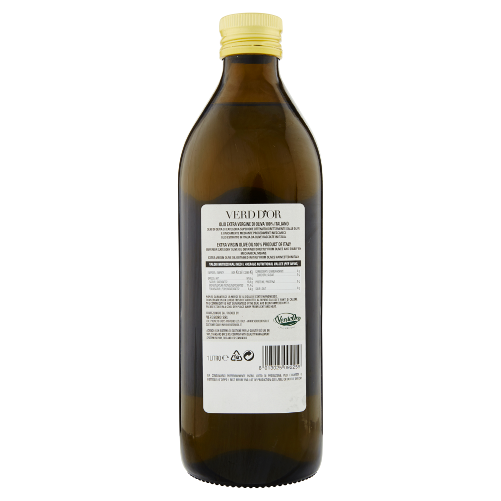 Verd d'Or Olio Extra Vergine di Oliva 100% Italiano 1 Litro