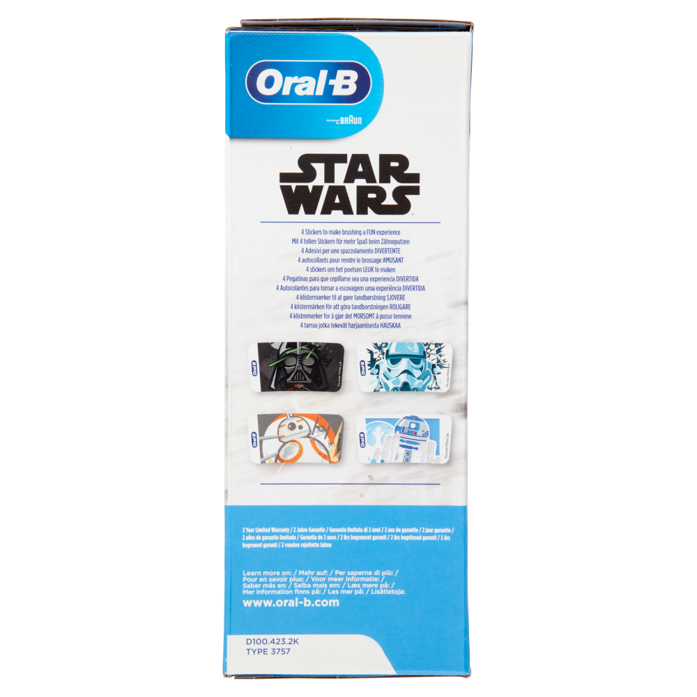 Oral-B Spazzolino Elettrico Denti Ricaricabile Vitality per Bambini Disney StarWars - Kids +3 anni