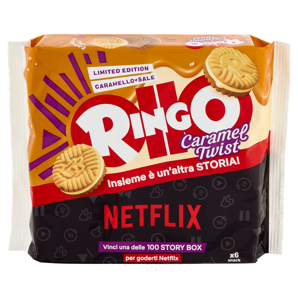 Ringo Caramel Twist Biscotto con Crema al Caramello Salato Snack 6 porz.165g Limited edition Netflix