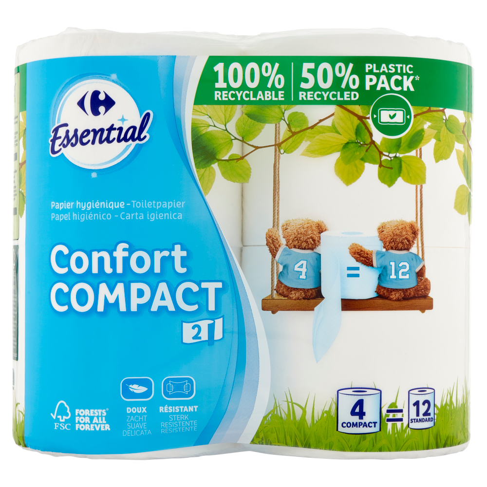 Carrefour Essential Carta igienica Confort Compact 2 Veli 4 pz