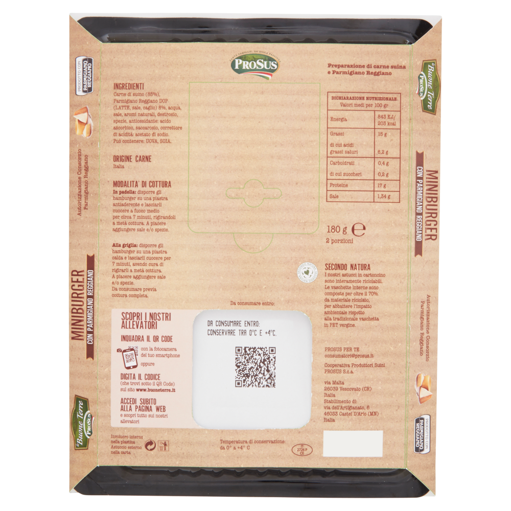 ProSus le Buone Terre Miniburger con Parmigiano Reggiano 180 g