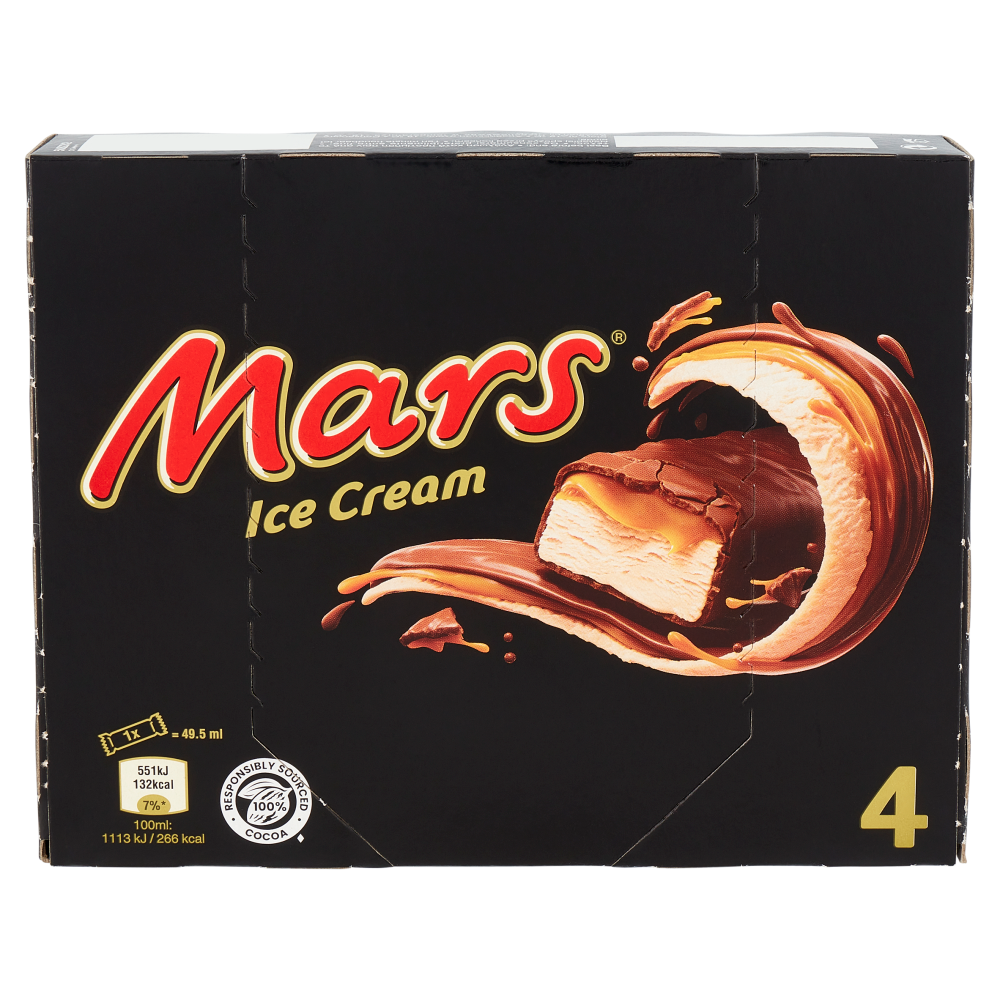 Mars Barretta Gelato al cioccolato e caramello, Multipack da 4 x 40 g