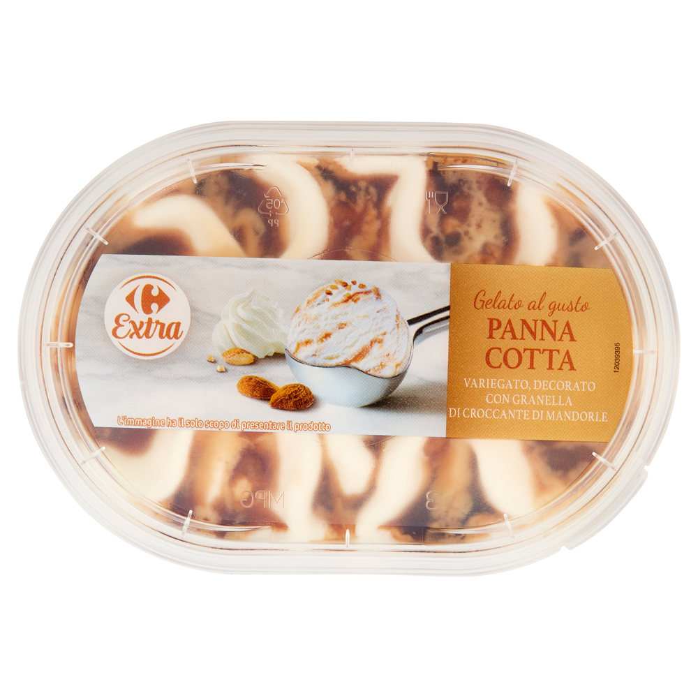 Carrefour Extra Gelato al gusto Panna Cotta Variegato, con Granella di Croccante di Mandorle 200 g