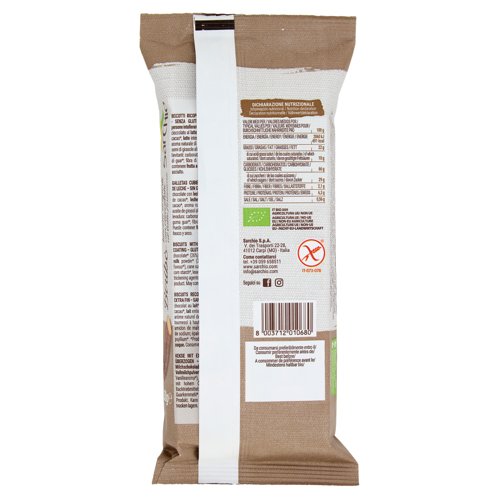 Sarchio Birib&ograve; Biologico biscotti ricoperti con cioccolato al latte finissimo 130 g