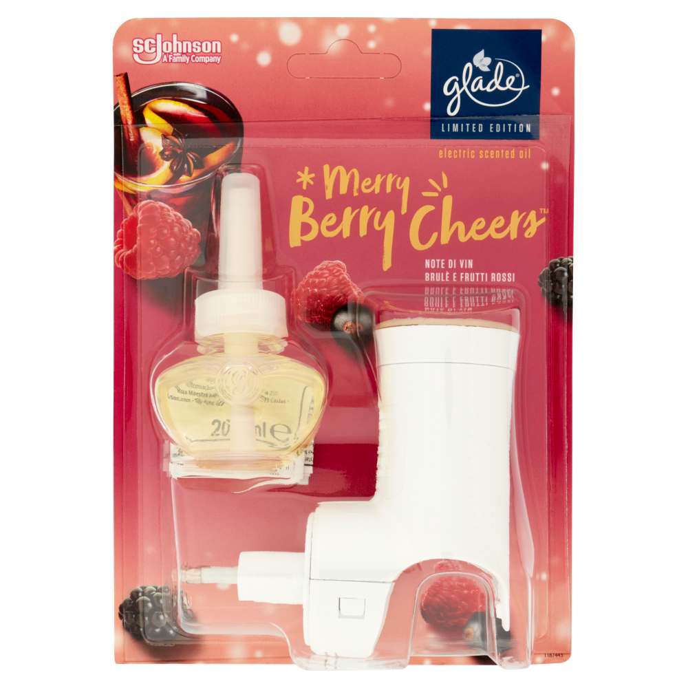 Glade Oli Essenziali, Profumatore Ambienti Diffusore con Ricarica, Fragranza Merry Berry Cheers 20ml