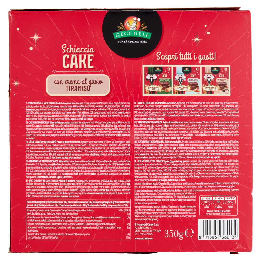 Gecchele Schiaccia Cake con crema al gusto Tiramis&ugrave; 350 g