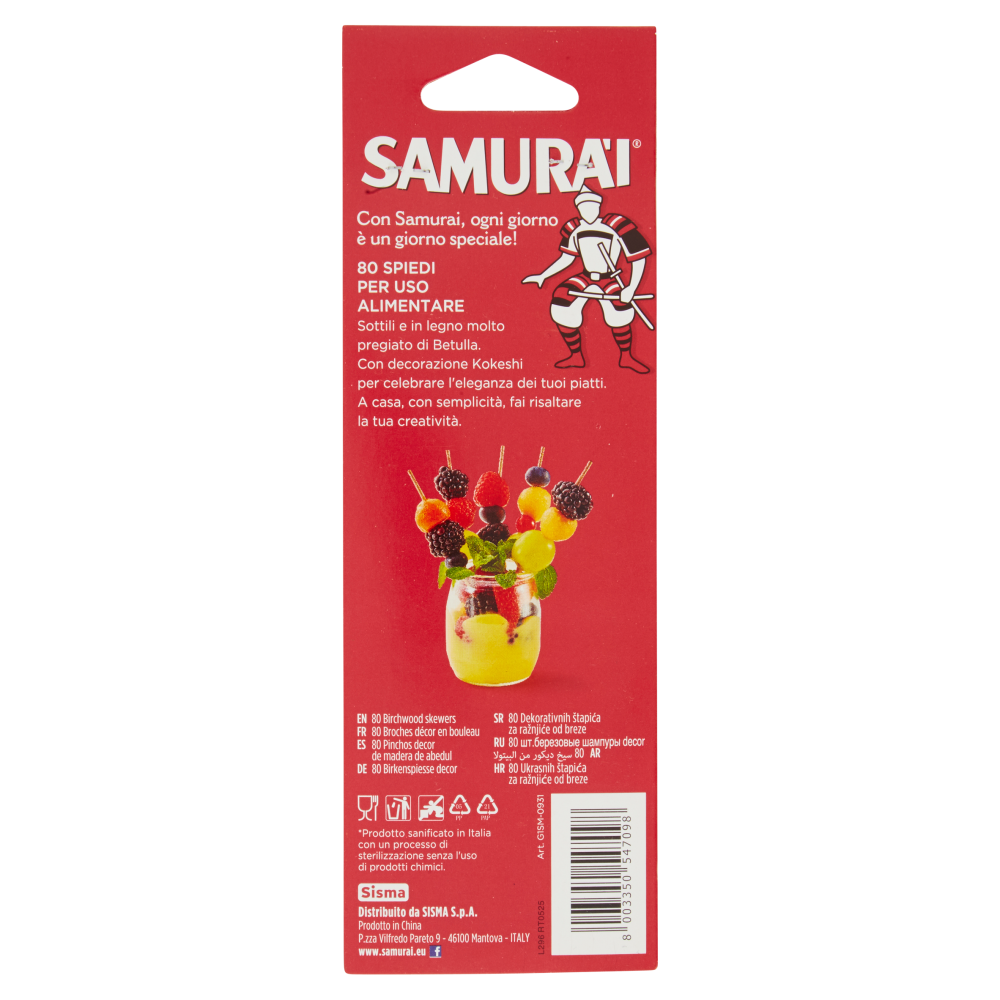 Samurài Spiedini Decor in Betulla Impugnatura Kokeshi 15 cm ø 2,2 mm 80 pz