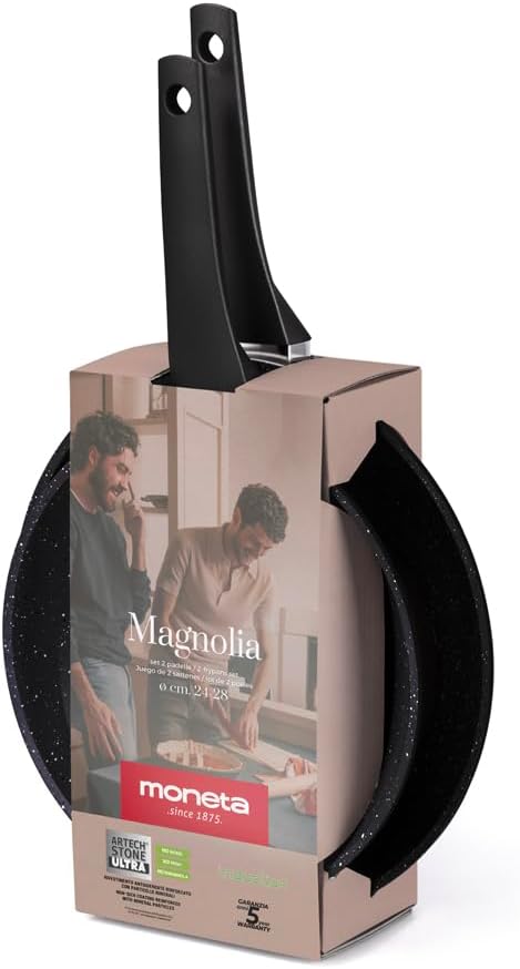 Moneta Magnolia Stone Black Set 2 padelle antiaderenti 24,28 cm. Anche per Induzione.
