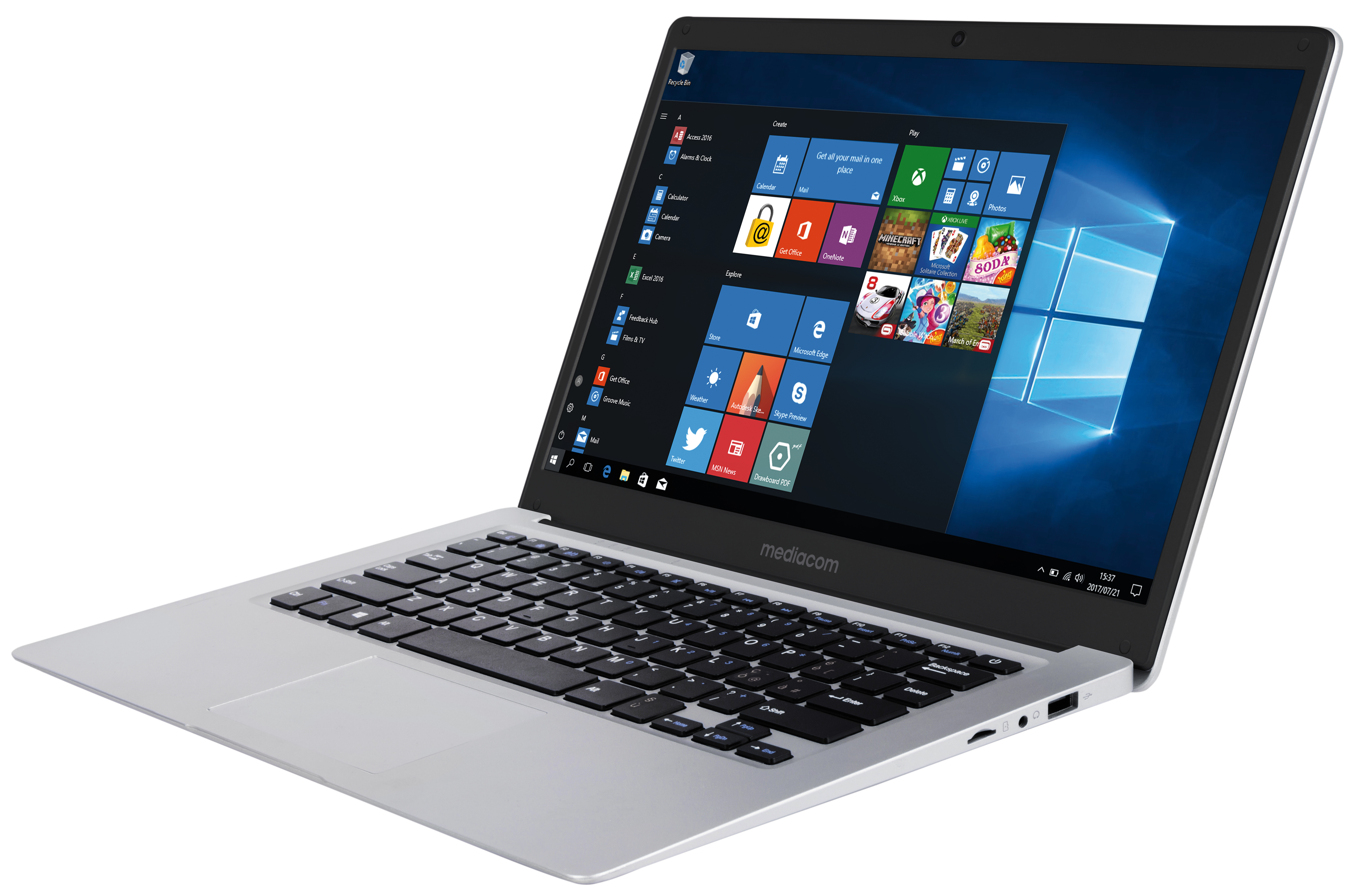 Mediacom M-SB146 laptop Intel® Celeron® N3350 Computer portatile 35,6 cm (14") Full HD 4 GB LPDDR4-SDRAM 64 GB Flash Windows 10 Home Nero, Argento