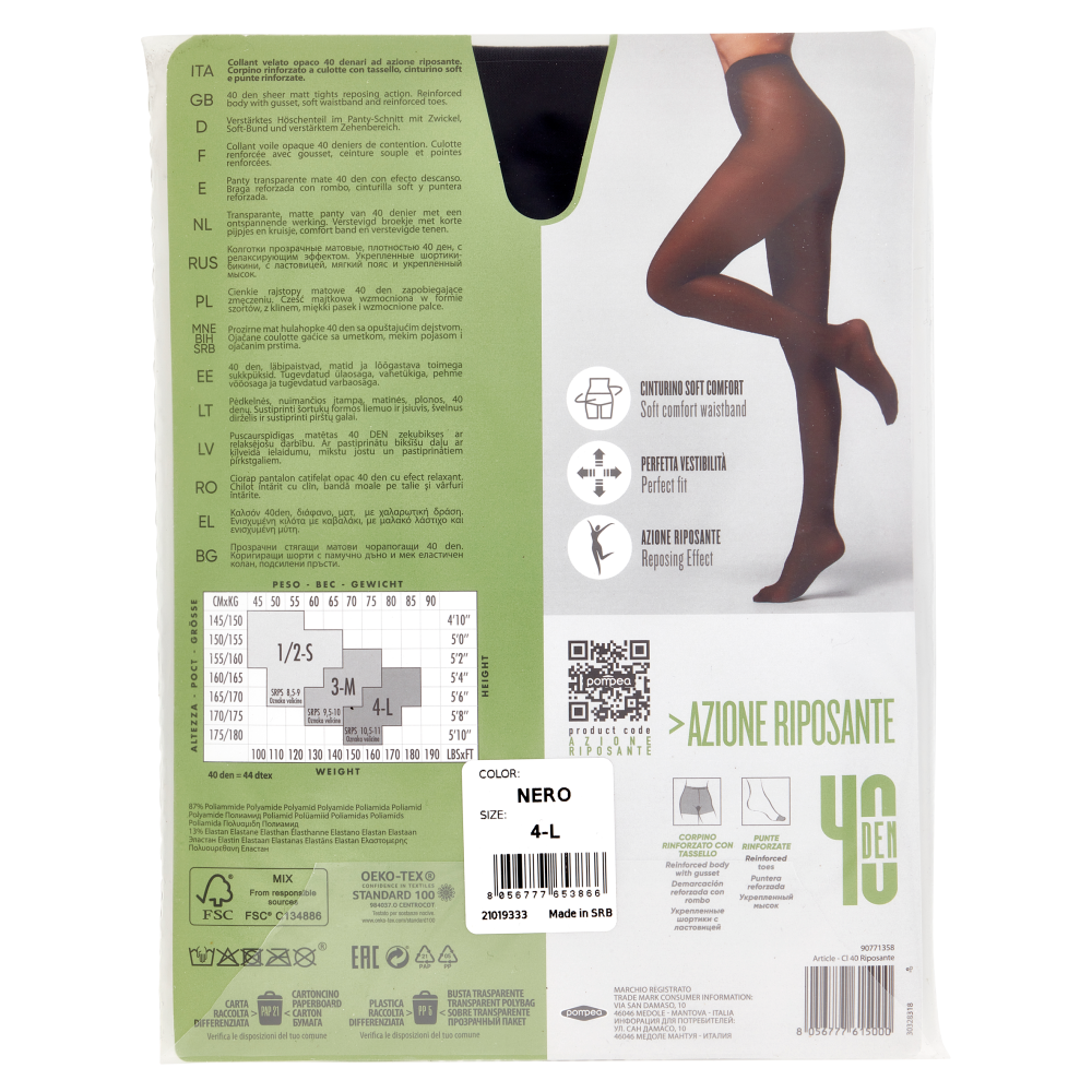 pompea Azione Riposante Collant velato opaco azione riposante 40 Den 4-L Nero