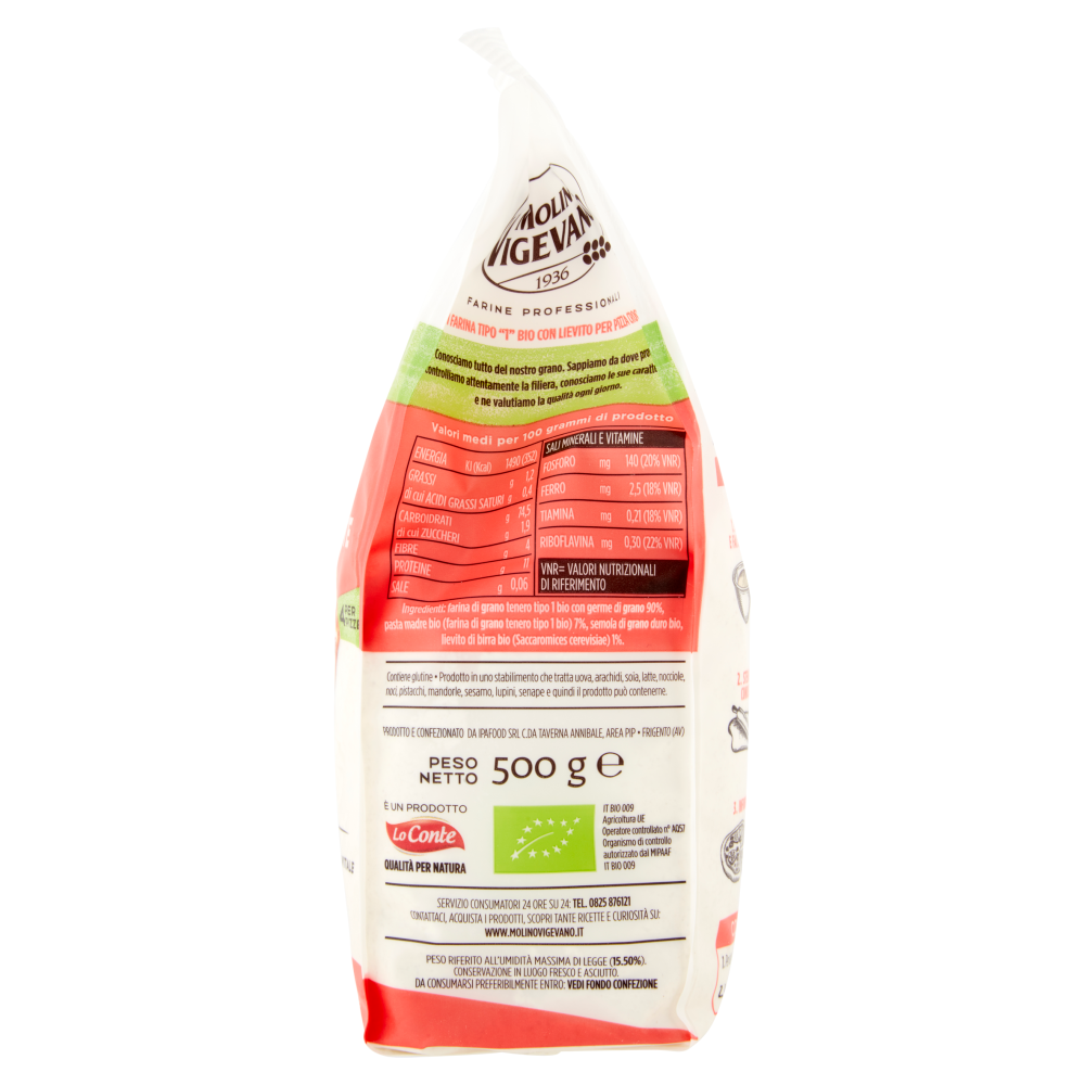 Molino Vigevano Farine Professionali Farina per Pizza Croccante Biologica 500 g