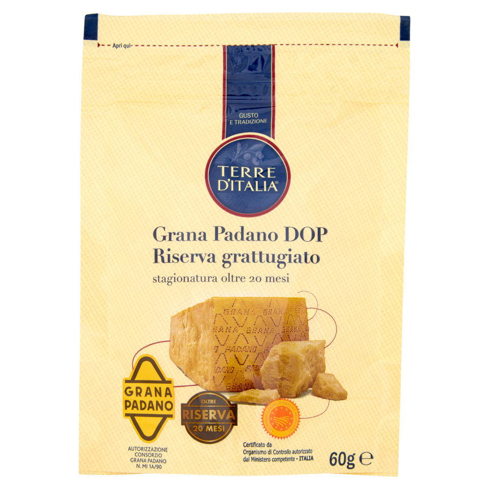 Terre d'Italia Grana Padano DOP Riserva grattugiato stagionatura oltre 20 mesi 60 g