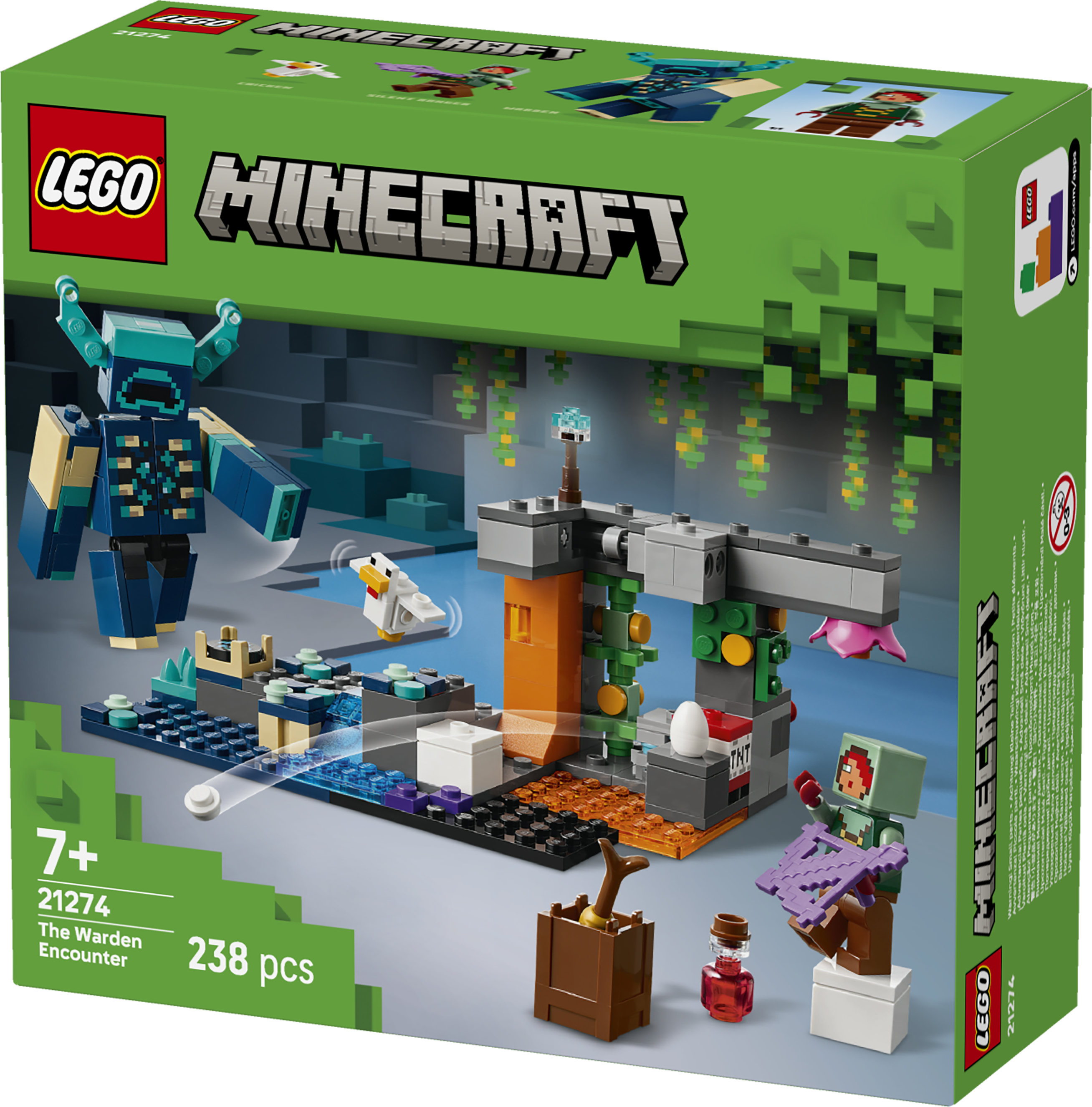 LEGO Minecraft 21274 L&rsquo;Incontro con il Sorvegliante, Giocattolo con Minifigure, Mob e Funzione Caduta Massi, Idea Regalo 7+