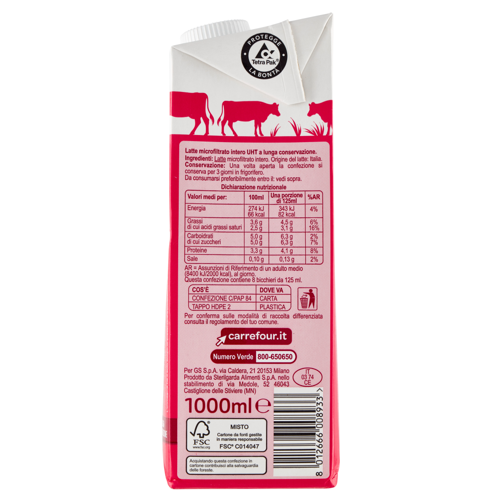 Carrefour Classic Latte UHT Intero Microfiltrato 1000 ml
