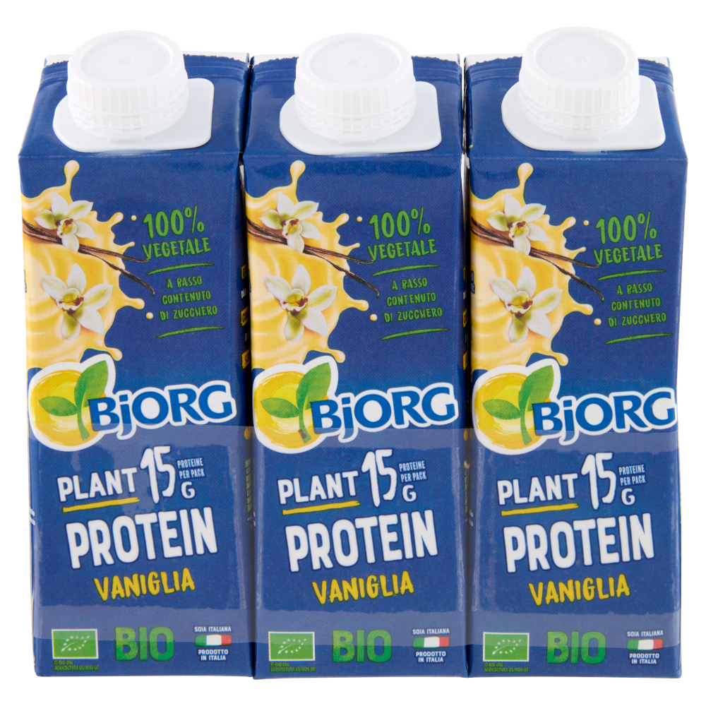 BJORG Soia Vaniglia Plant Protein 15g Proteine Bevanda Vegetale Biologica,Prodotto in Italia 3x250ml