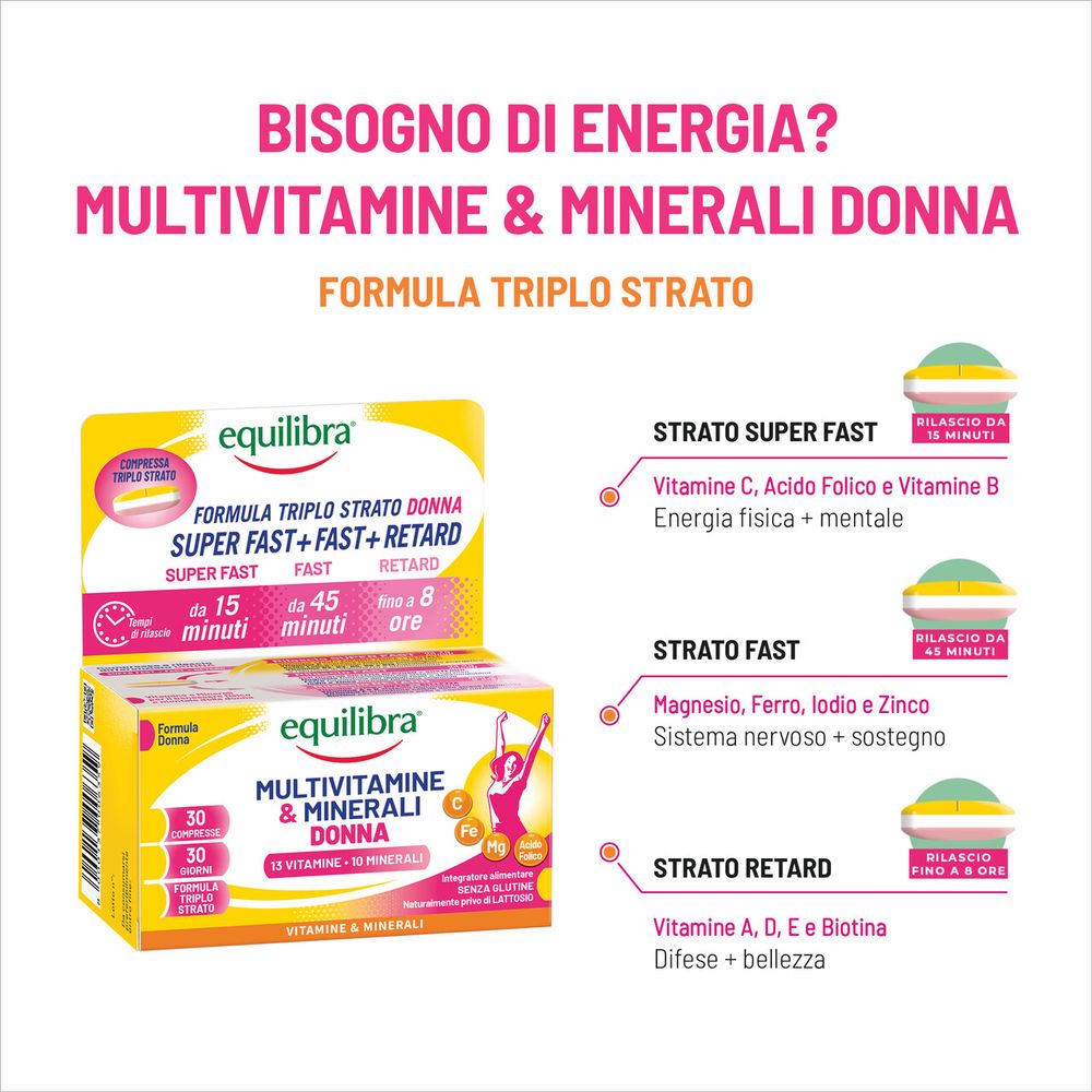 Equilibra Multivitamine e Minerali Donna Compresse Triplo Strato 30 x 1,5 g