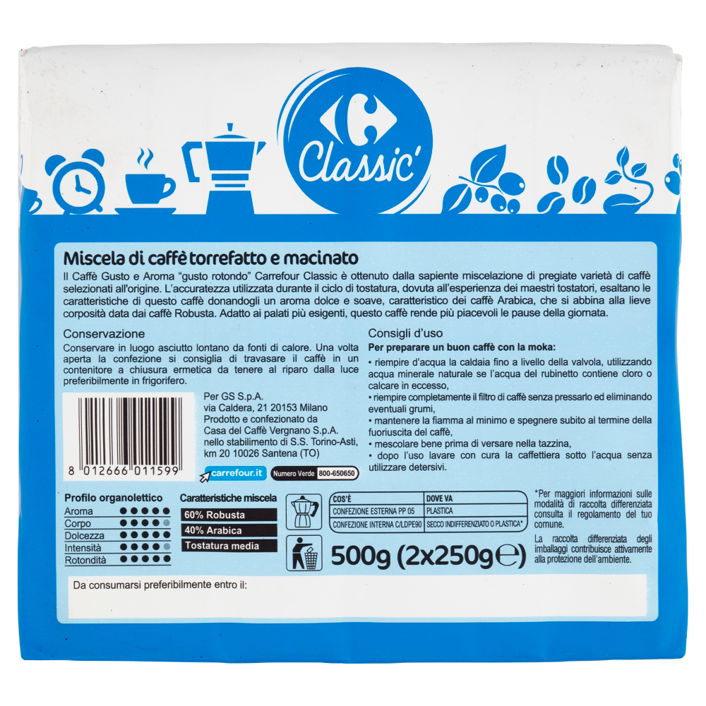 Carrefour Classic Caffè Gusto e Aroma Gusto Rotondo 2 x 250 g