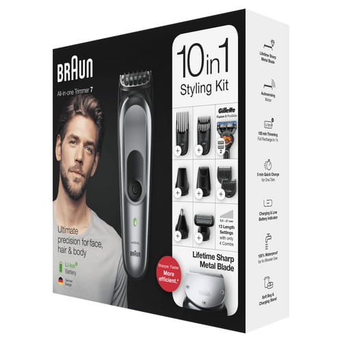 Braun Regolabarba Uomo MGK7221 Rifinitore 10-In-1, Rifinitore Corpo E Tagliacapelli, Progettato Per Durare Il Doppio*, Grigio Scuro