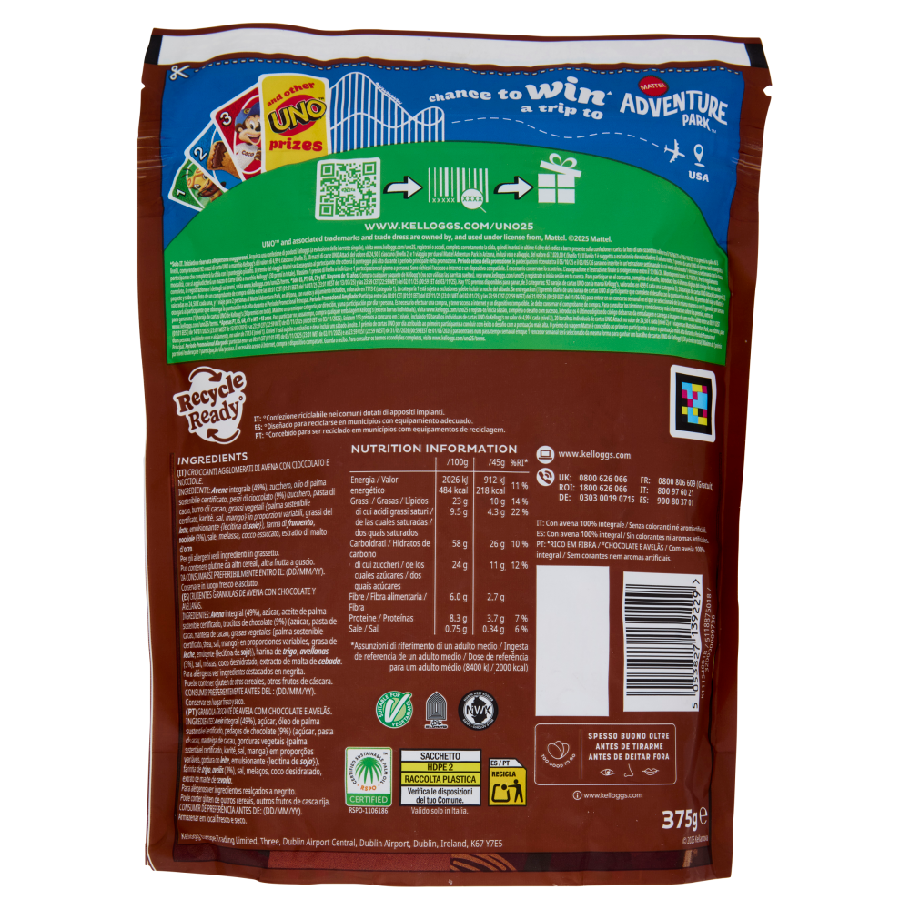 Kellogg's extra granola cioccolato e nocciole 375 g