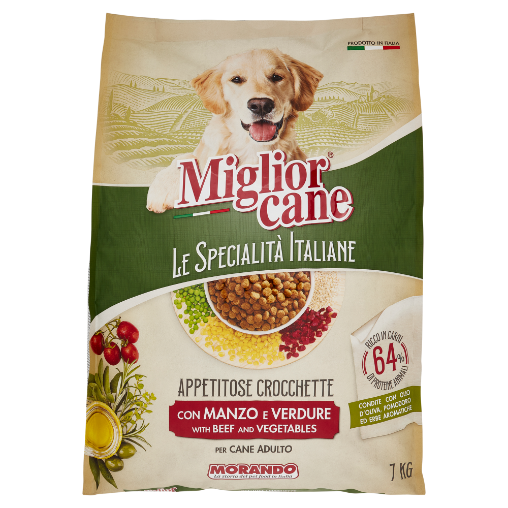Migliorcane Le Specialit&agrave; Italiane Appetitose Crocchette con Manzo e Verdure per Cane Adulto 7 KG