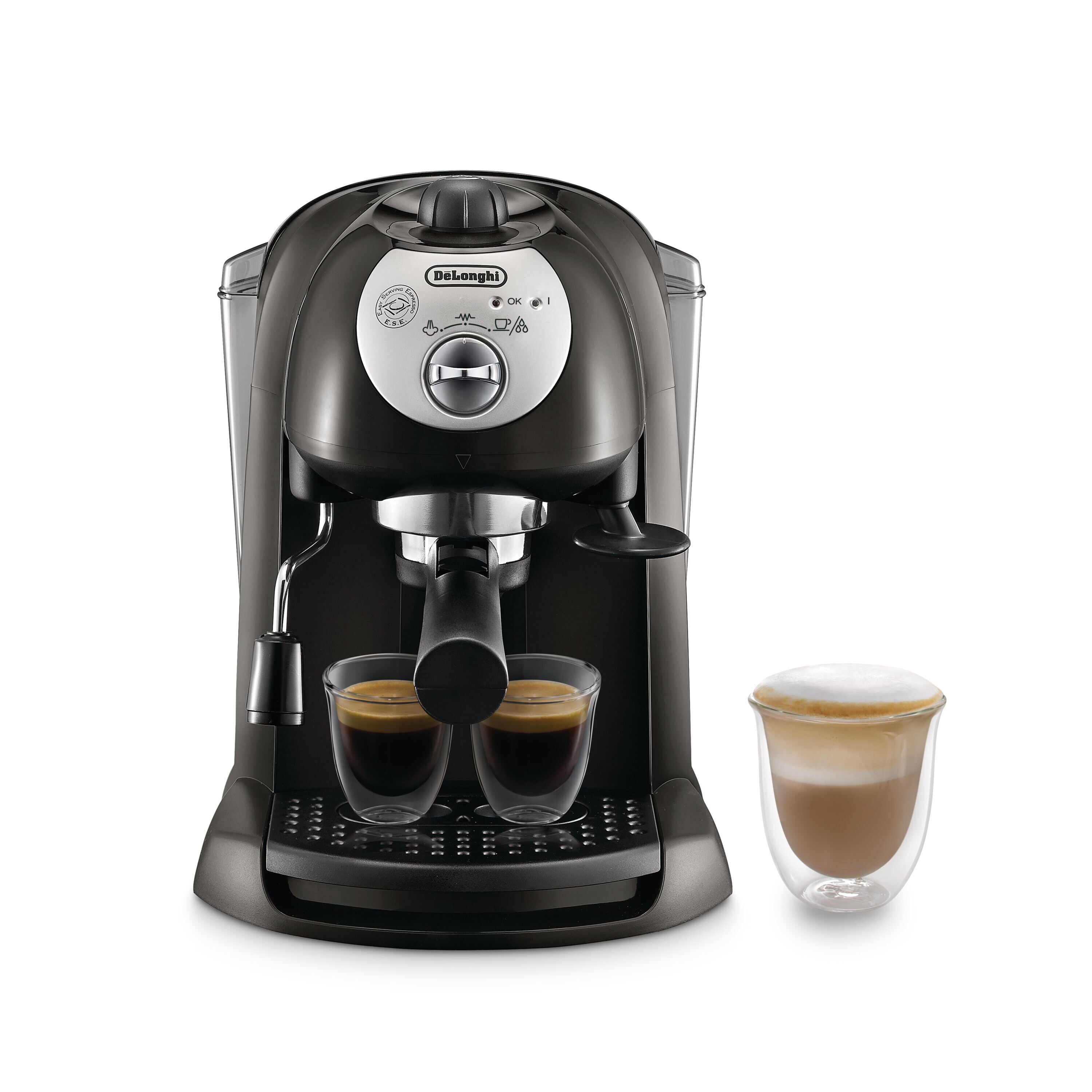 De&rsquo;Longhi EC201.CD,B Macchina da Caff&egrave; Manuale Espresso e Cappuccino, Compatibile con Polvere o Cialde E.S.E., Spegnimento Automatico, Serbatoio Estraibile da 1L, Potenza 1100W, Nero