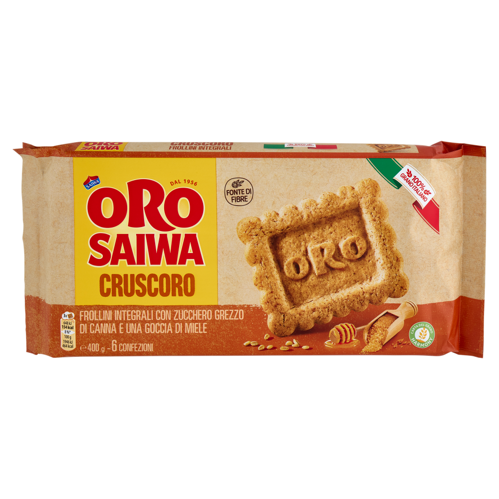 Oro Saiwa Cruscoro - frollini integrali con zucchero grezzo di canna e una goccia di miele - 400g