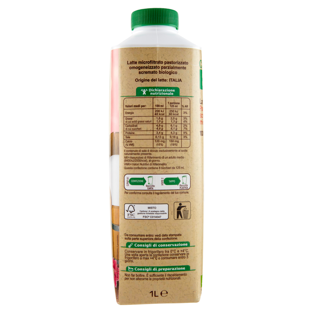 Carrefour Bio Latte Parzialmente scremato microfiltrato 1 L