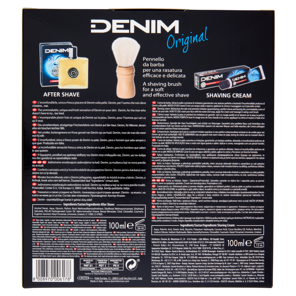 Denim Original After Shave 100 ml + Shaving Cream 100 ml + Pennello da barba