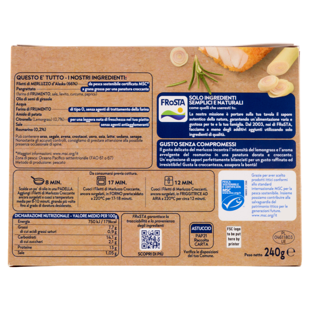 FRoSTA i Croccanti 2 Filetti di Merluzzo Panatura con Rosmarino e Lemongrass 240 g