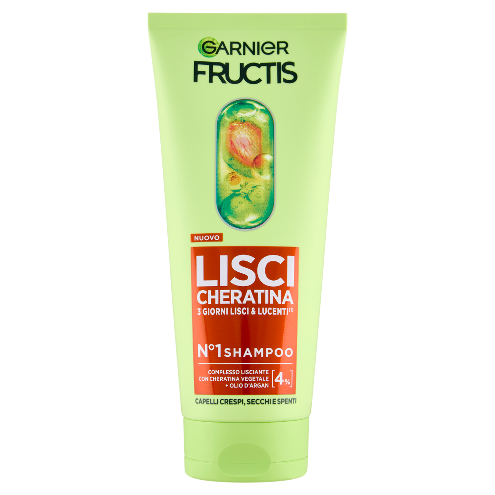 Garnier Fructis Lisci Cheratina N°1 Shampoo, per Capelli Crespi, Secchi e Spenti, 200 ml
