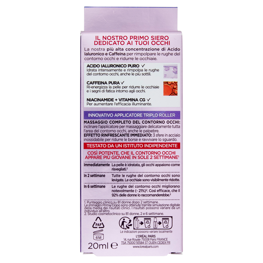 L'Oreal Paris Revitalift Filler Eye Serum,Siero occhi illuminante e rimpolpante 20 ml