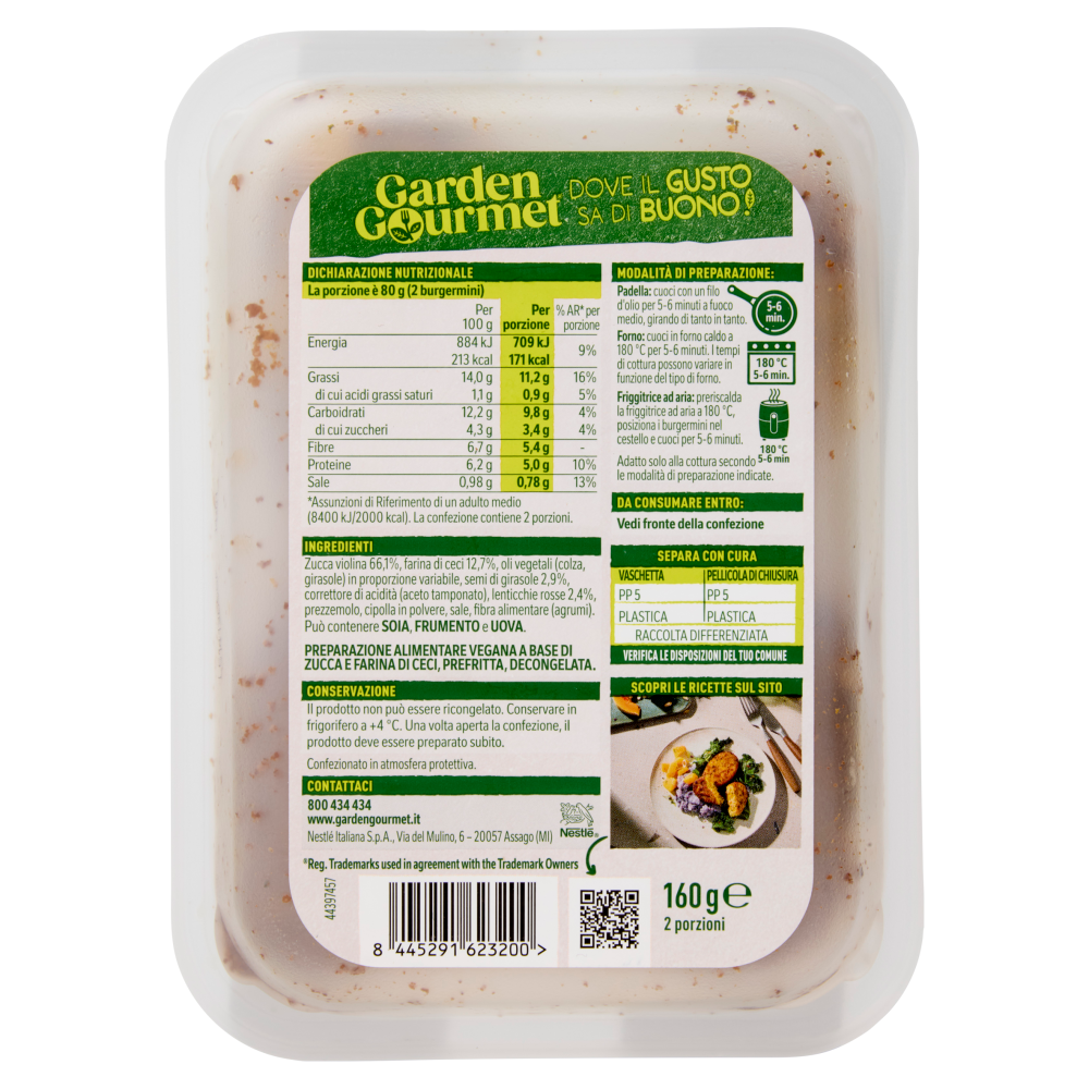 GARDEN GOURMET Burger Mini Vegano di Zucca 4 pezzi 160g