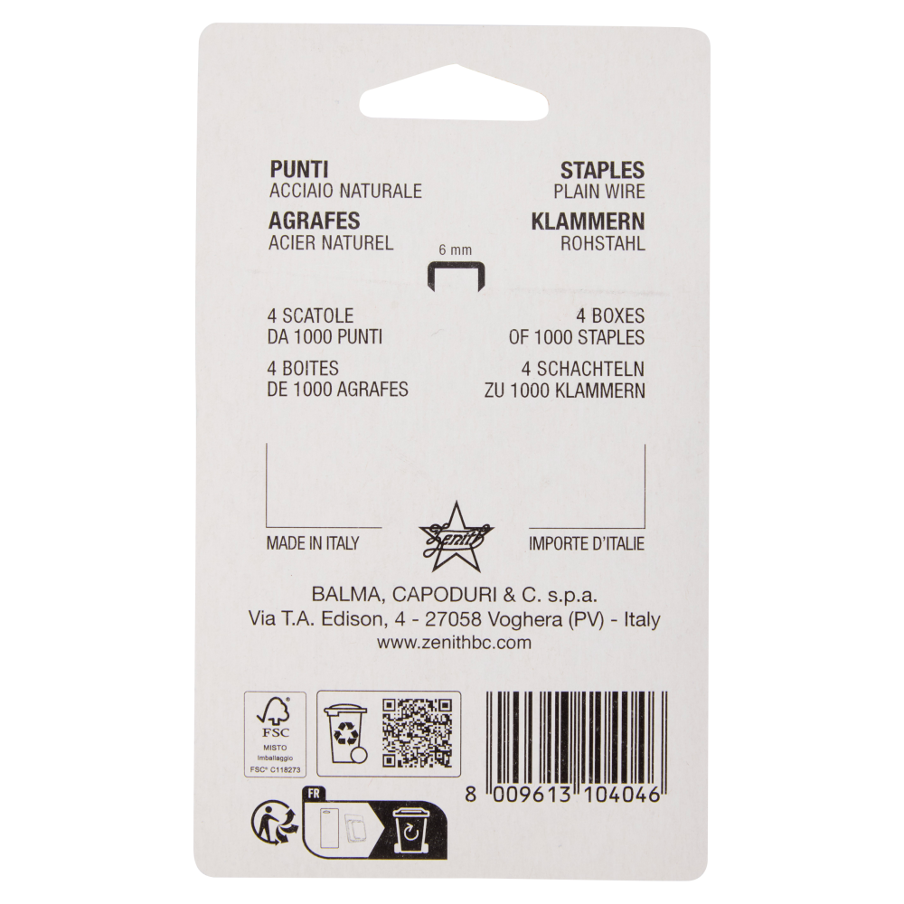 Zenith Punti metallici Art. 130/E B/4 blister - 4 scatole da 1000 punti (6/4)