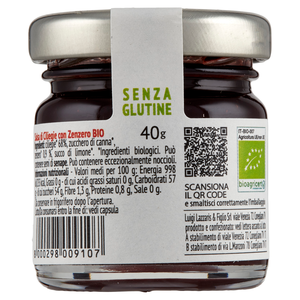 Lazzaris Ciliegie salsa bio con Zenzero 40 g