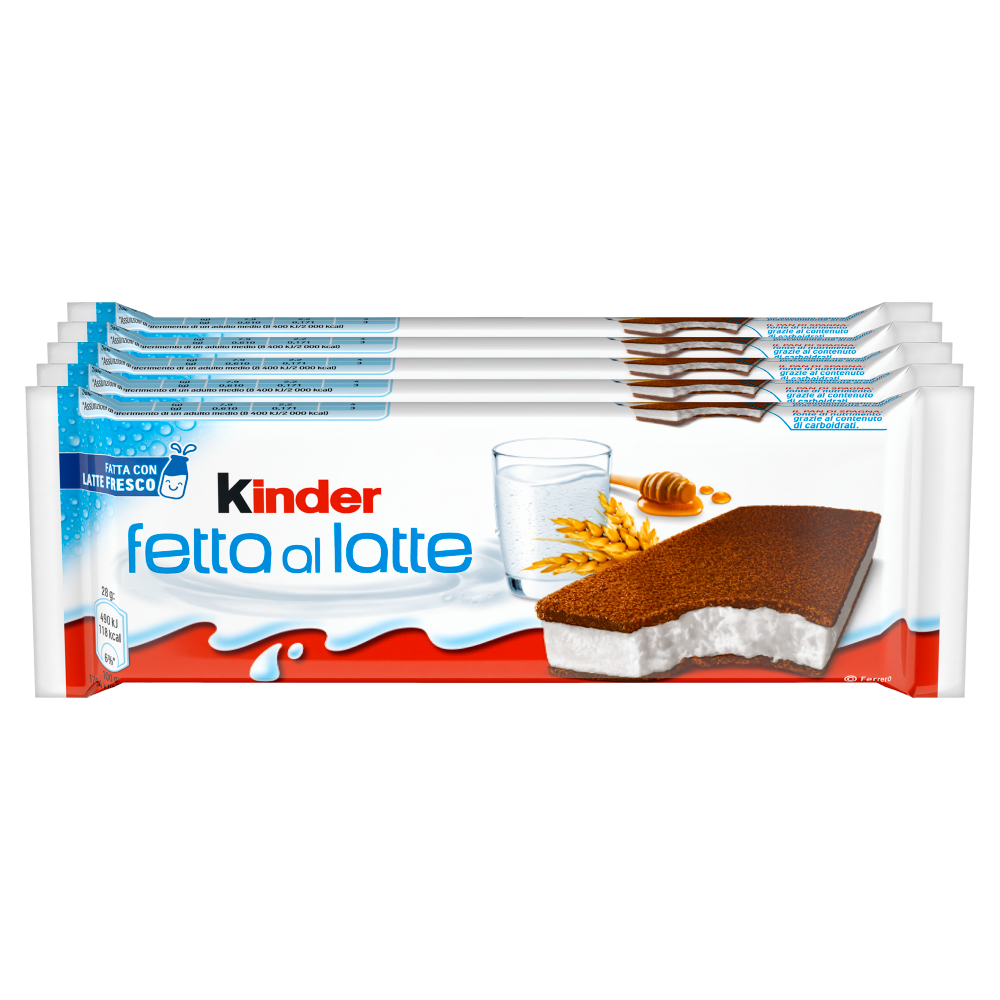 Kinder Fetta al Latte: Merenda con due strati di pan di spagna e ripieno al latte e miele 5x28g