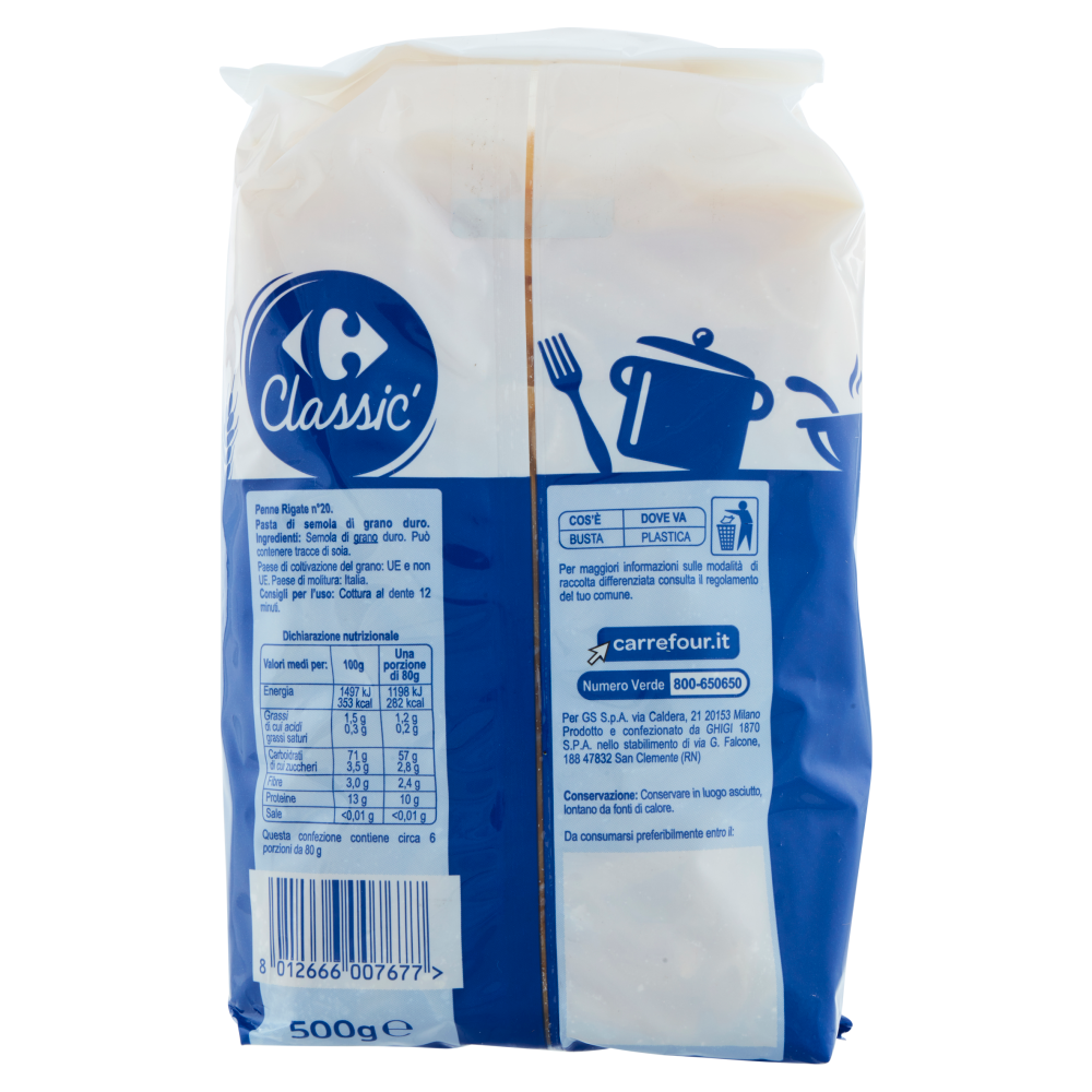 Carrefour Classic Penne Rigate N.20 500 g