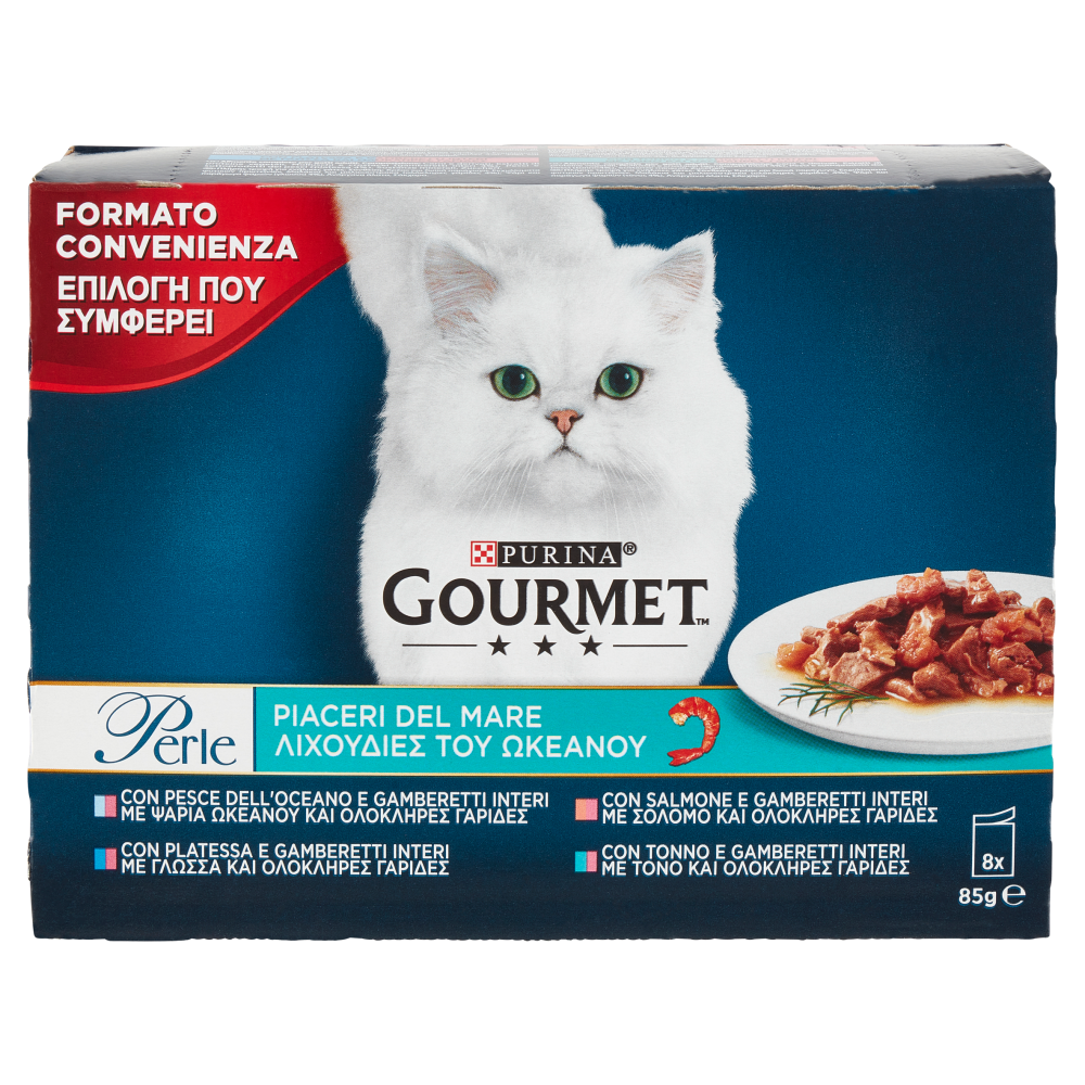 PURINA GOURMET Perle Piaceri del Mare Pesce dell'Oceano / Platessa / Salmone / Tonno 8 x 85 g