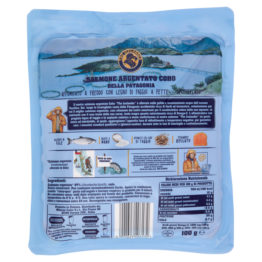 The Icelander Salmone Argentato Coho della Patagonia Affumicato con Legno di Faggio 100 g