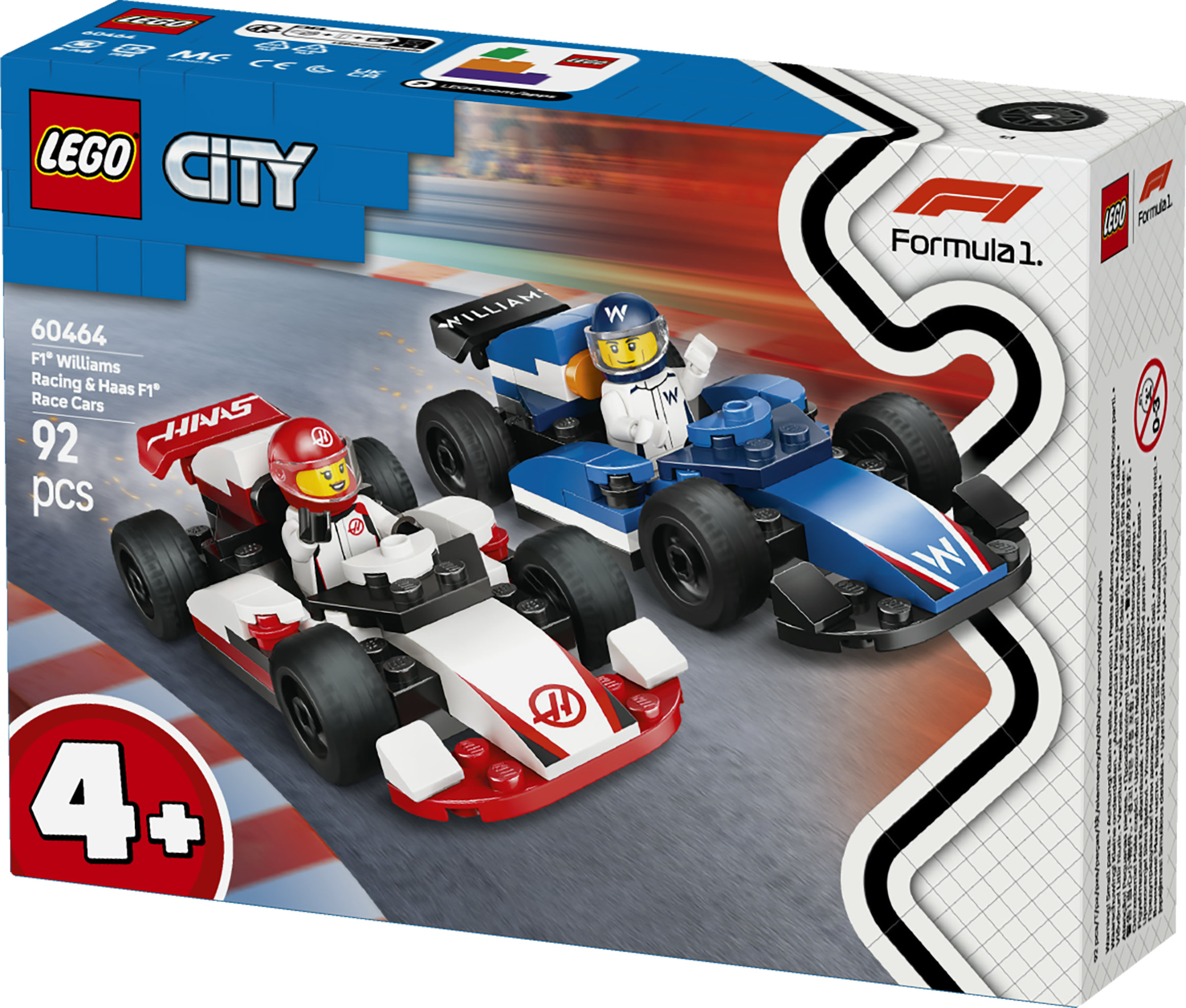 LEGO City 60464 Williams Racing e Haas F1, 2 Modelli di Auto con 2 Minifigure, Regalo Bambini4+ Fan delle Macchine Giocattolo