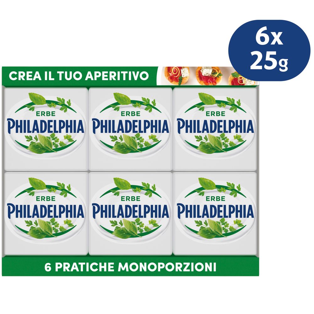 Philadelphia Fantasie Alle Erbe Specialità di Formaggio Fresco cremoso 6 Monoporzioni da 25 g
