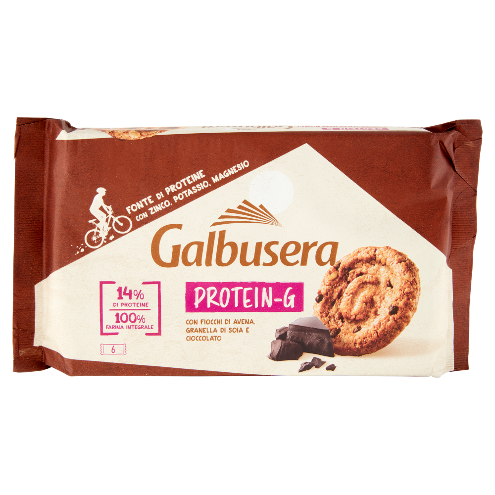 Galbusera Protein-G con Fiocchi di Avena, Granella di Soia e Cioccolato 6 x  50 g
