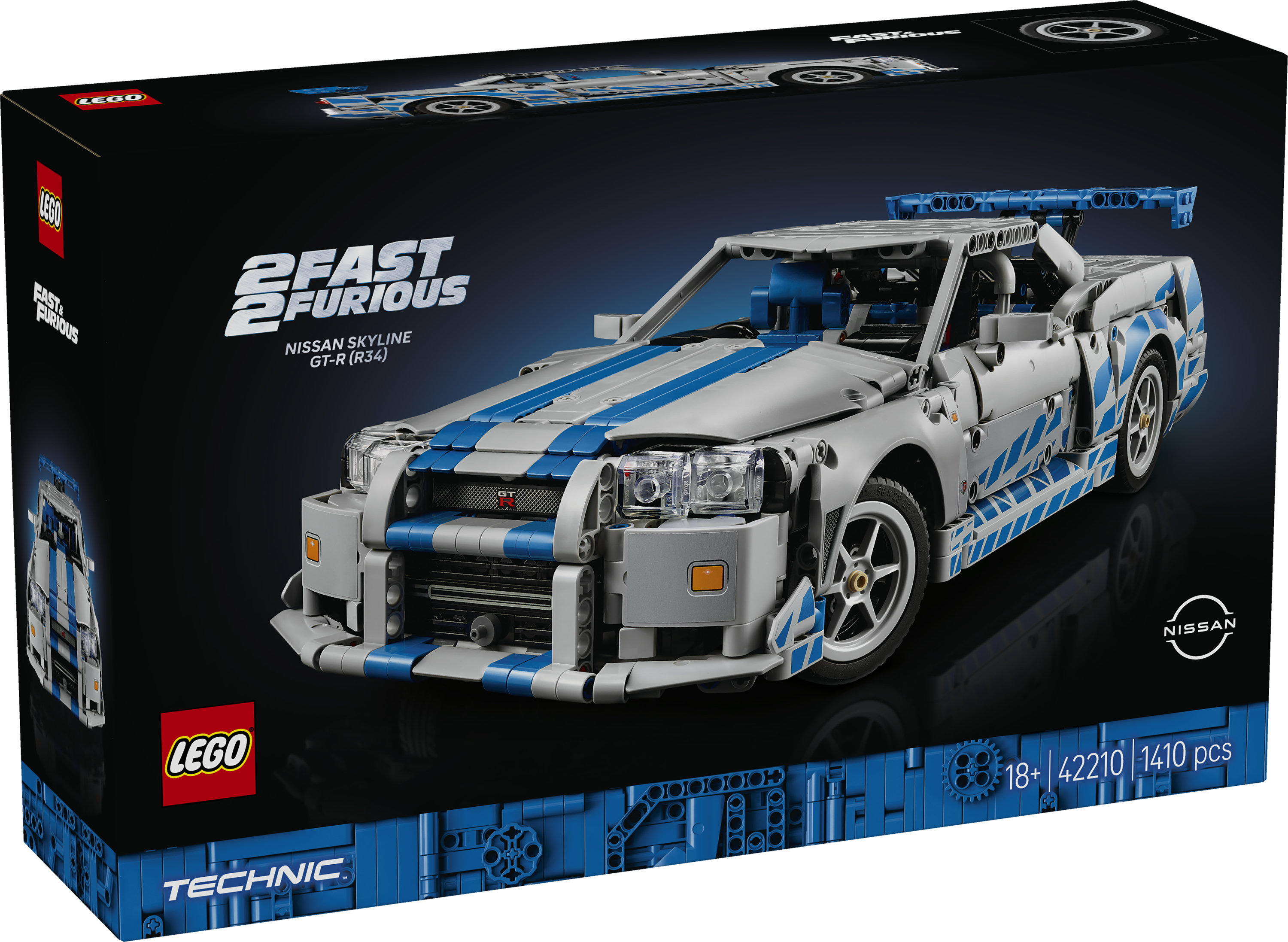 LEGO Technic 42210 Auto Nissan Skyline GT-R (R34) 2 Fast 2 Furious, Modellino da Costruire per Adulti con Funzione Derapata