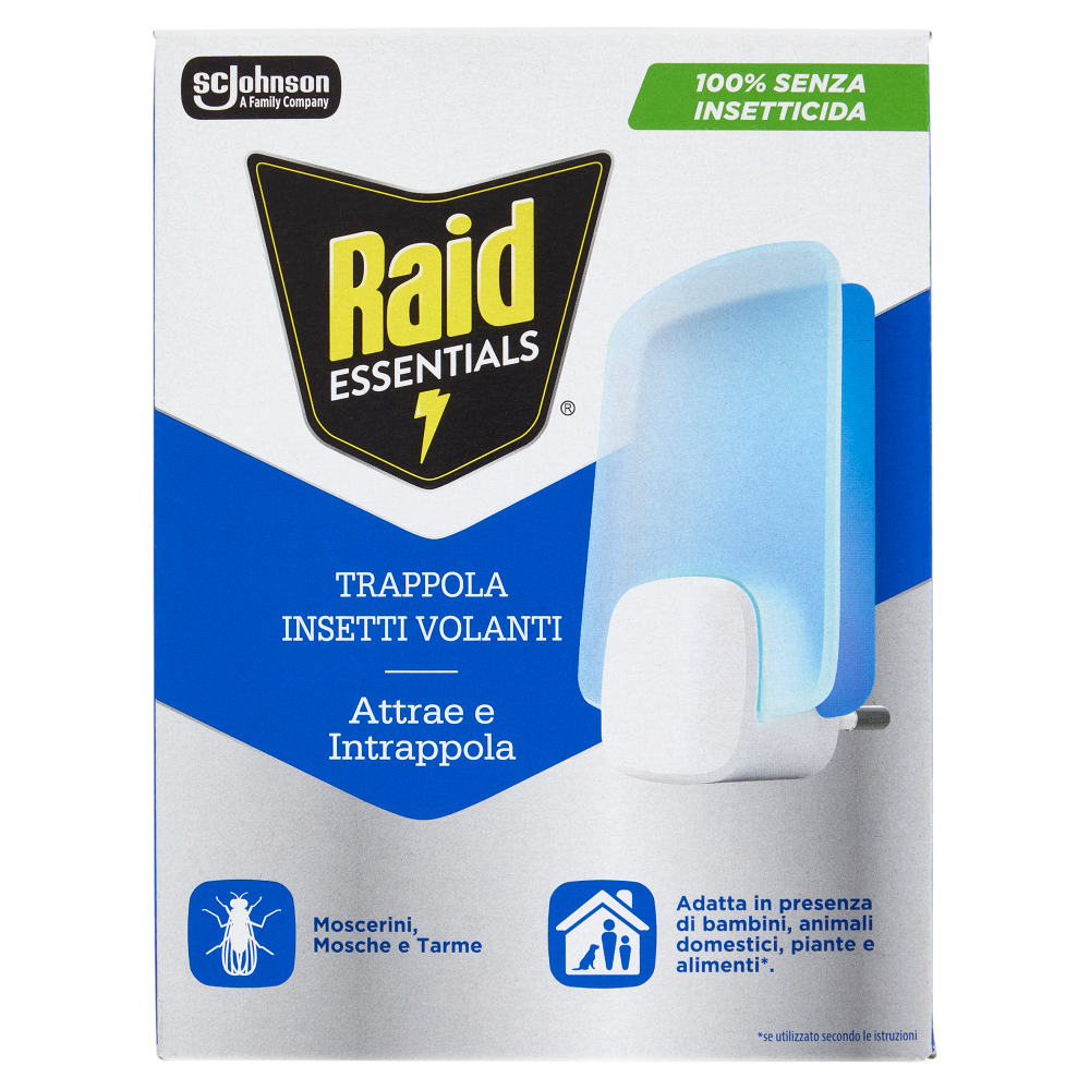 Raid Essentials Trappola Insetti Volanti; Moscerini, Mosche e Tarme, 100% Senza Insetticida, 1B+1R