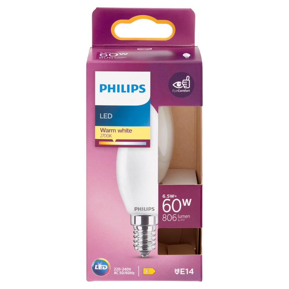 Philips Led candela vetro 60W E14 2700K