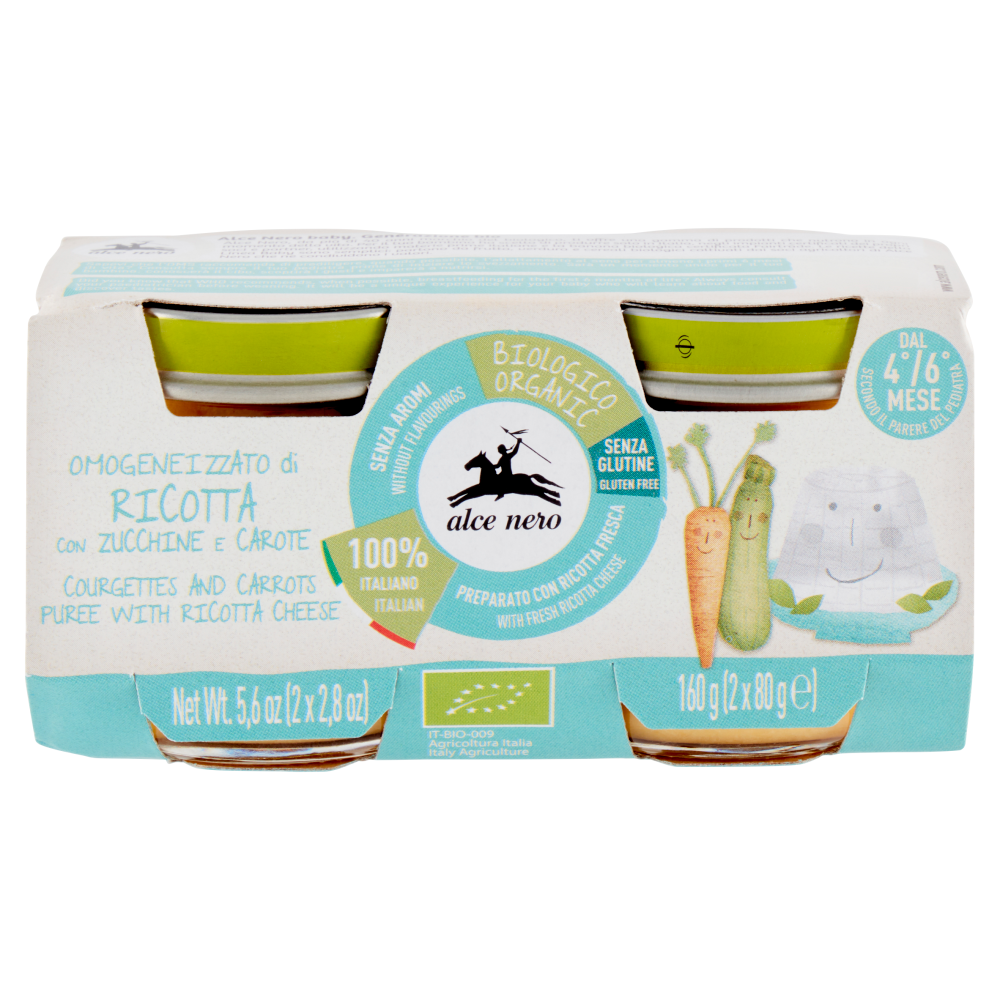 alce nero Omogeneizzato di Ricotta con Zucchine e Carote 2 x 80 g