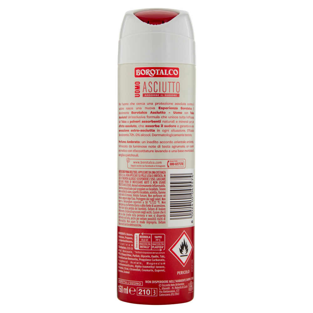 Borotalco Uomo Asciutto Profumo Ambrato Deo Spray 150 ml